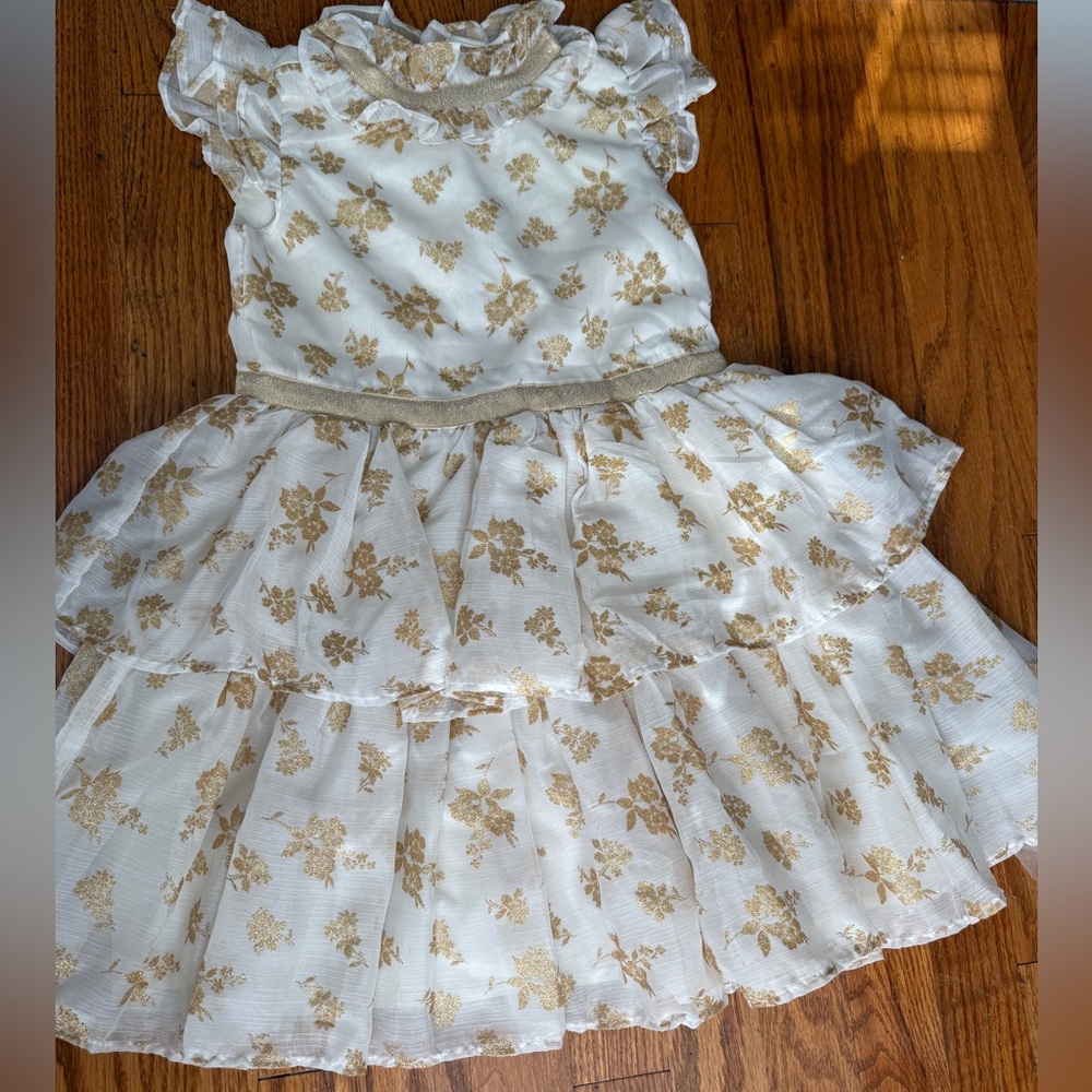 Janie and Jack White and Gold Tiered Dress